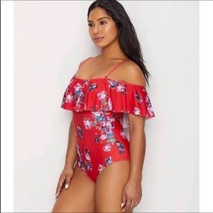 ModCloth The Lucy Red Floral One Piece Swimsuit Size M